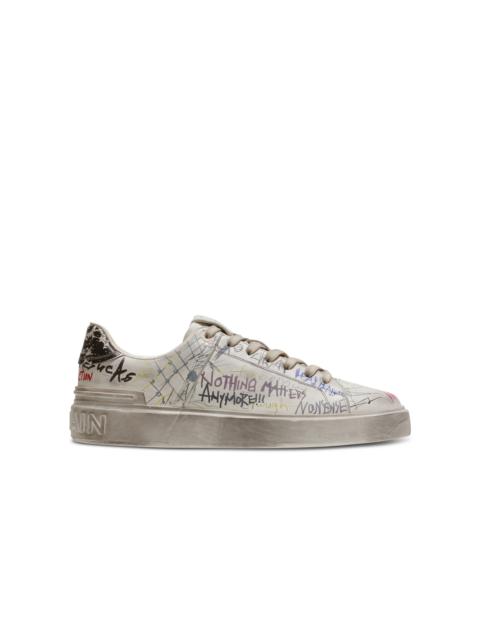 Balmain Leather graffiti print B-Court sneakers