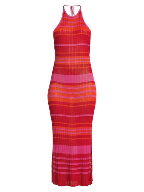 MILLY Women's Variegated Stripe Halter Midi-Dress - Pink Multi