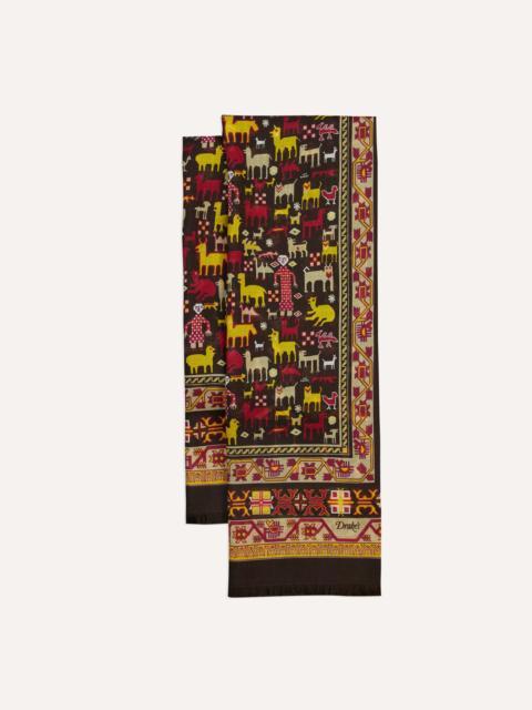 Drake's Brown Shaman Print Tubular Wool-Silk Scarf