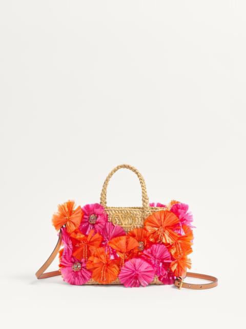 Valentino SMALL RAFFIA SHOPPING BAG WITH FLOWERS AND BEADS