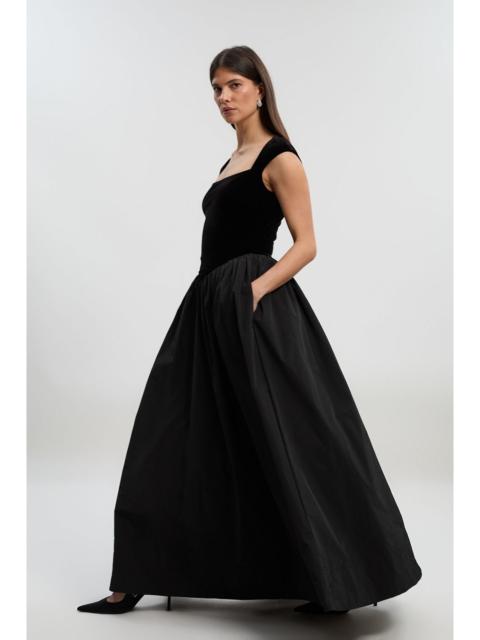KAREN MILLEN Velvet Bodice With Taffeta Drop Waist Maxi Dress