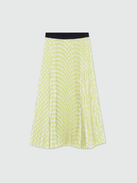 MSGM Lime pleated soleil skirt with all-over MWAVE logo print