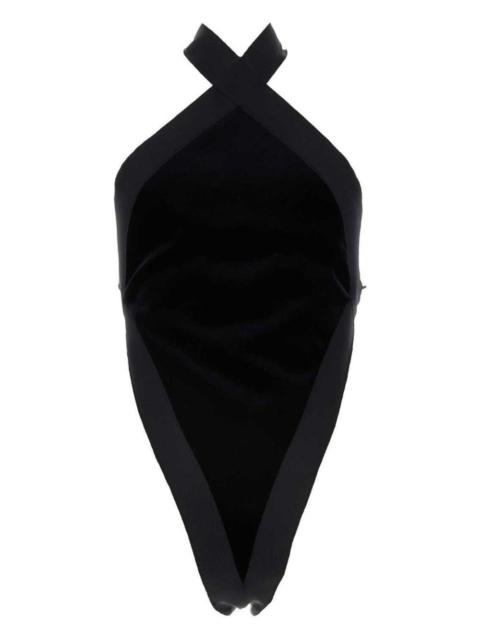 SAINT LAURENT cross-neck velvet bodysuit