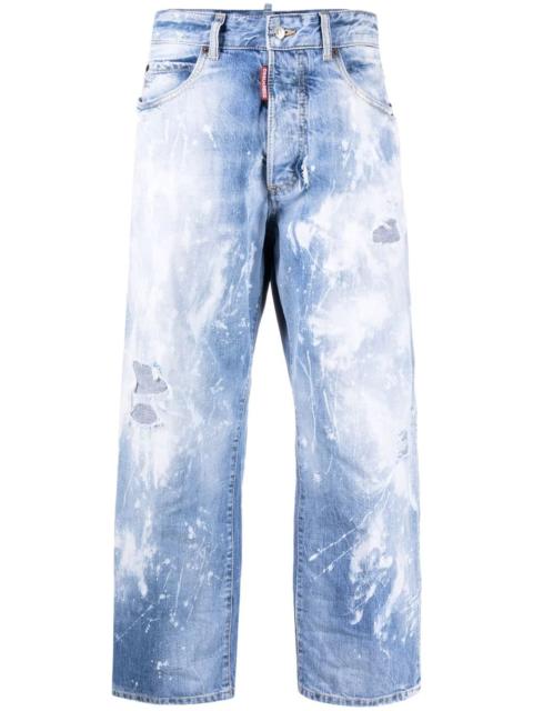 DSQUARED2 distressed paint-splattered wide-leg jeans