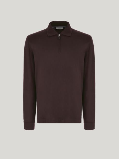 Canali CANALI IMPECCABILE BURGUNDY WOOL ZIPPERED POLO SHIRT