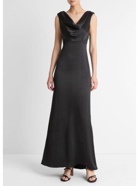 Vince Satin Draped Cowl-Neck Maxi Dress
