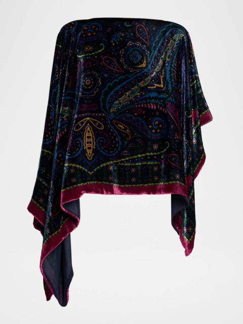Etro Paisley Velvet Asymmetric Poncho