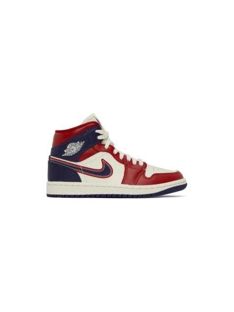Jordan White & Red Air Jordan 1 Mid Sneakers