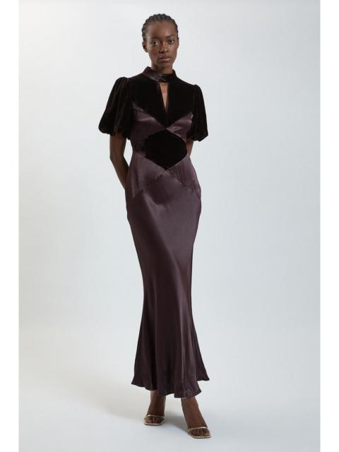 KAREN MILLEN Velvet Insert Viscose Satin Midi Dress