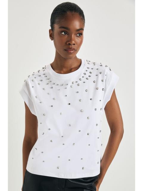 KAREN MILLEN Embellished Cotton Jersey T-Shirt