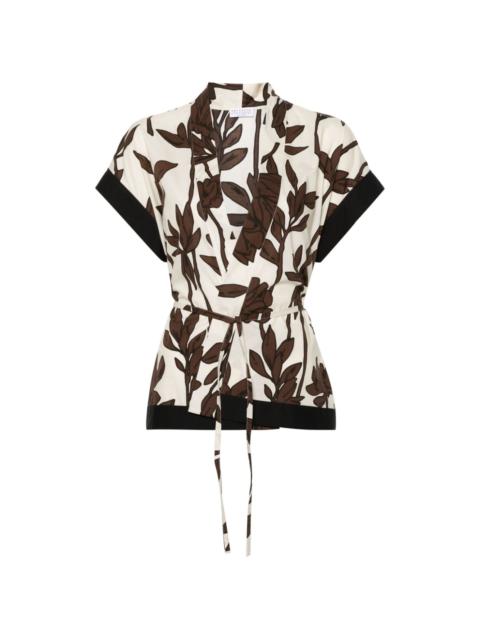 leaf-print cotton blouse