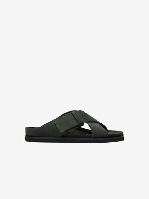 CORNELIANI Dark green sandals with suede crossover straps