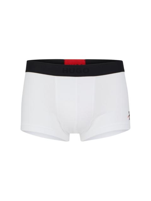 HUGO STRETCH-COTTON TRUNKS WITH DOUBLE LOGO WAISTBAND