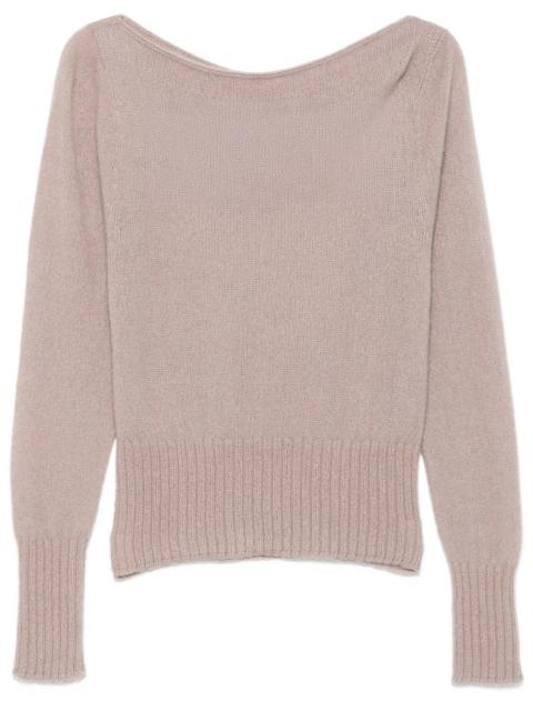 TOM FORD LONG SLEEVE SWEATER WITH BOAT NECK AND TOM FORD METAL PLATE