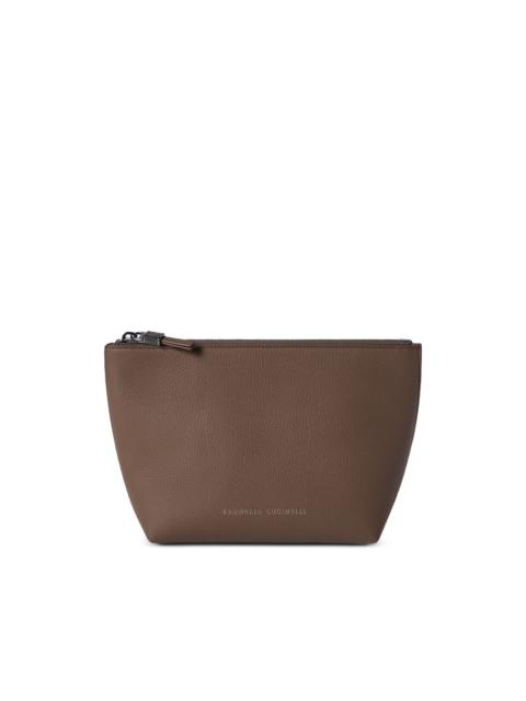 Brunello Cucinelli grained calfskin pouch with shiny zipper pull