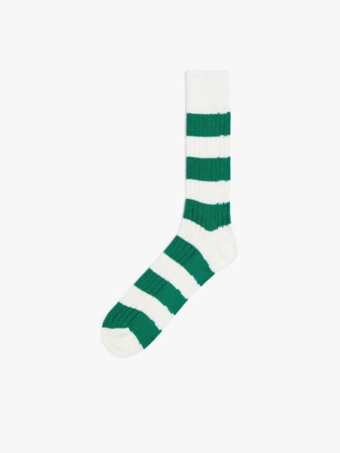 Mackintosh GREEN AND WHITE STRIPED COTTON SOCKS