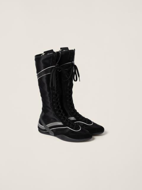 Miu Miu Gymnasium technical fabric and suede boxeur boots