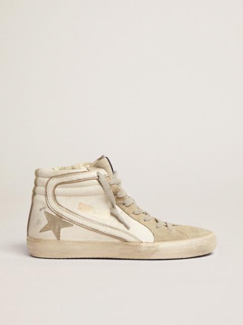 Golden Goose Slide sneakers with ice-gray suede star and white leather flash