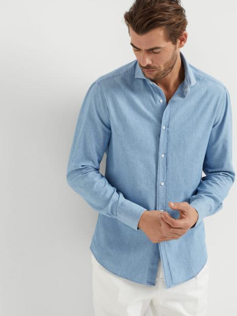 Brunello Cucinelli Denim-effect chambray slim fit shirt with spread collar