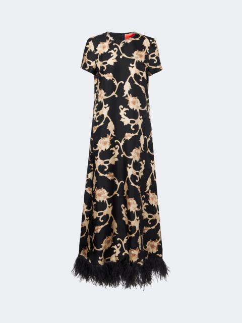 La DoubleJ Buttercup feather-trimmed silk maxi dress