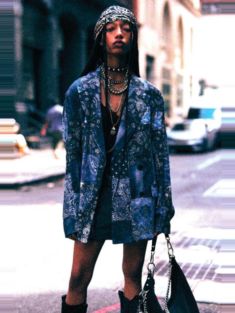 R13 DOUBLE-BREASTED PEAK LAPEL RAGGED BLAZER