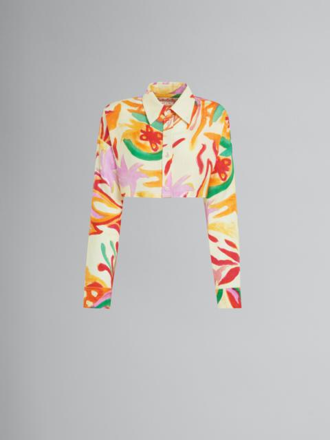 Marni MARNI X NO VACANCY INN - CROPPED LINEN-VISCOSE CHEESECLOTH SHIRT WITH CHIPPY BLOSSOM PRINT