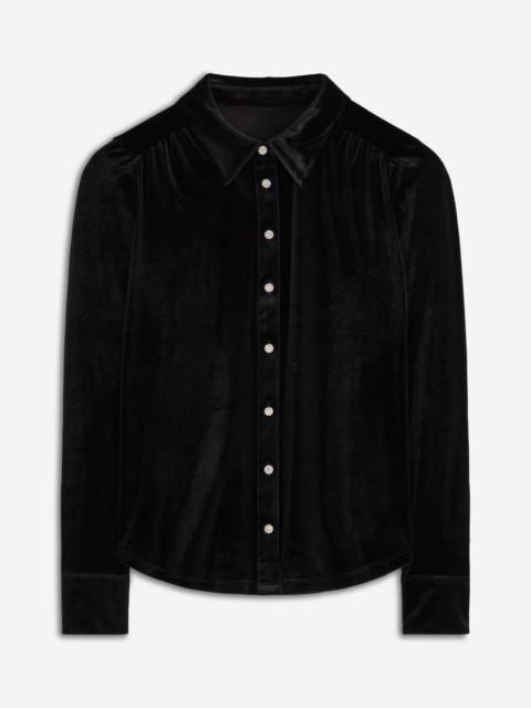 BODEN Jewel Button Velvet Shirt-Black