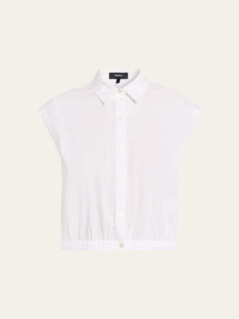 Theory Cropped Elasticated-Waist Button-Front Shirt