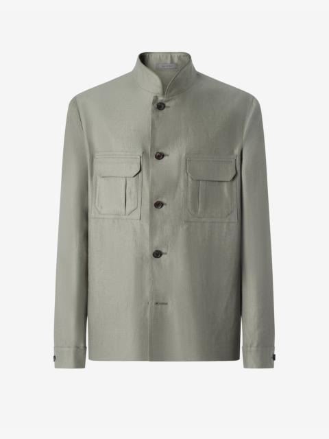 CORNELIANI Linen twill khaki overshirt