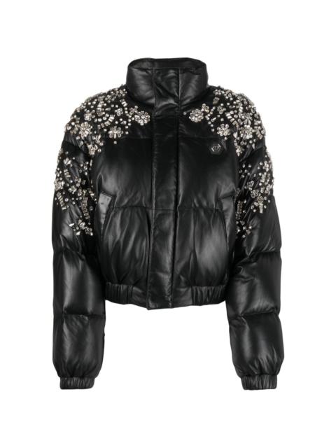 PHILIPP PLEIN crystal-embellished leather puffer jacket