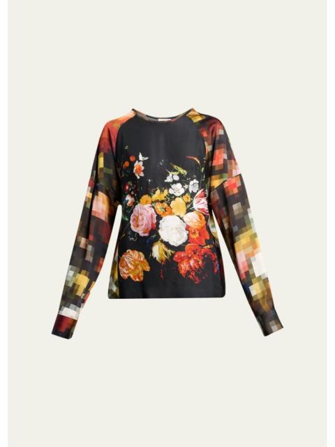 Dries Van Noten Pixel Fruit Print Long-Sleeve Top