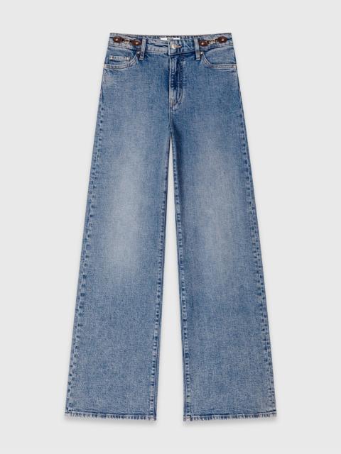 maje Wide-leg leather buckle jeans