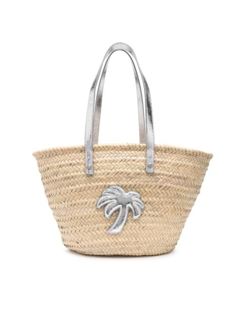 logo-appliquÃ© straw beach bag