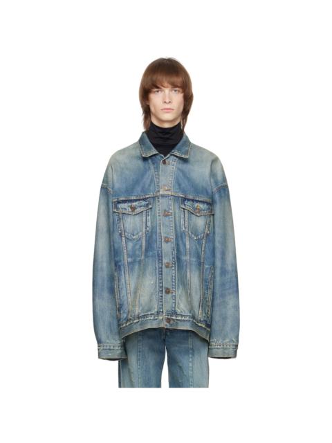 BALENCIAGA Blue Patched Destroyed Denim Jacket