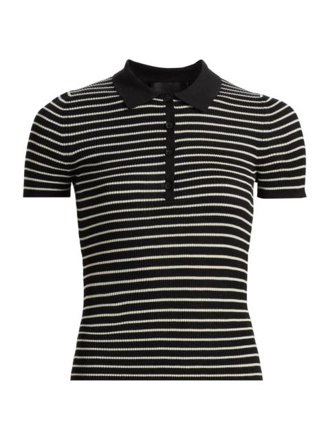 NILI LOTAN Women's Fenna Striped Silk Polo Shirt - Black Thin Ivory Stripe
