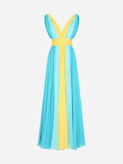 Long multi-colored silk chiffon dress