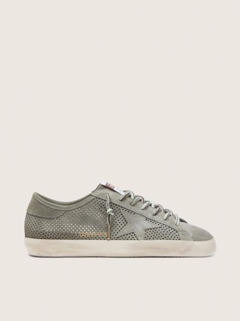 Golden Goose Men's Super-Star LTD in green perforated suede with matching suede star