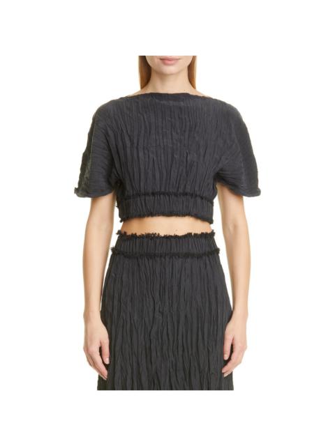 TOTEME Crinkled Silk Crop Top in Black at Nordstrom