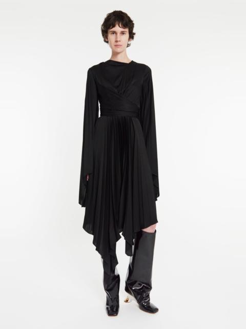 A.W.A.K.E. MODE WRAP AROUND MIDI DRESS WITH PLEATED SKIRT & SLEEVES BLACK