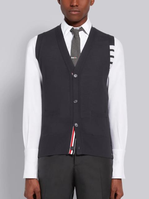 Thom Browne Dark Grey Finemerino Wool 4-bar V-neck Waistcoat