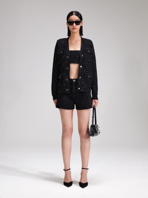 self-portrait Black Sequin Long Knit Cardigan