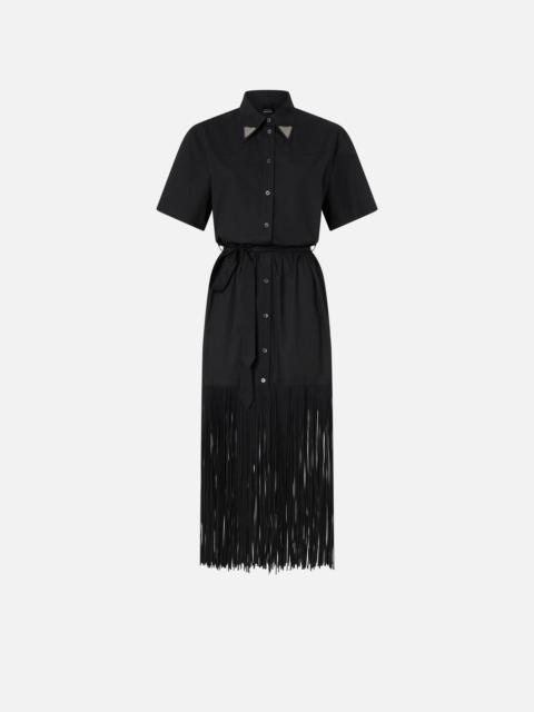 PINKO LONG SHIRT DRESS WITH FRINGING AND METALLIC DETAILS