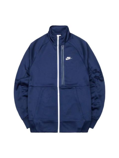Nike Men's Nike Solid Color Casual Micro Mark Printing Stand Collar Jacket Navy Blue DA0004-410