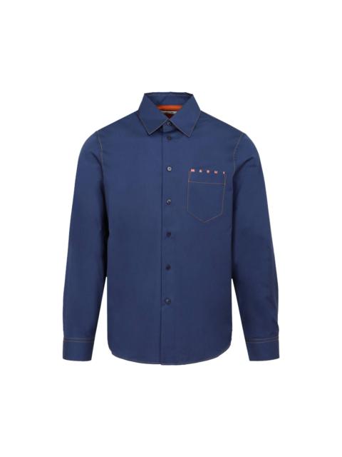 Marni BLUE COATED DENIM SHIRT WITH MOHAIR PATCHES | REVERSIBLE