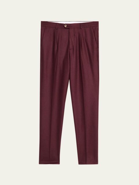 Brunello Cucinelli Men's Wool Flannel Single-Pleated Pants