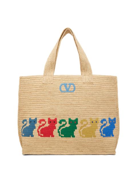 Valentino Beige Raffiachat Large Raffia Shopping Tote