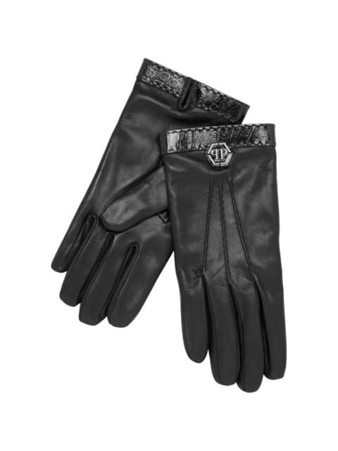 PHILIPP PLEIN logo-patch leather gloves