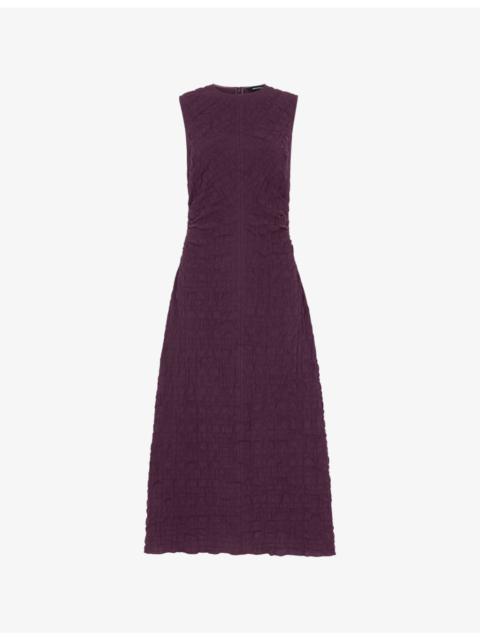 WHISTLES Lori Roun-Neck Textured Sleeveless Stretch-Woven Midi Dress