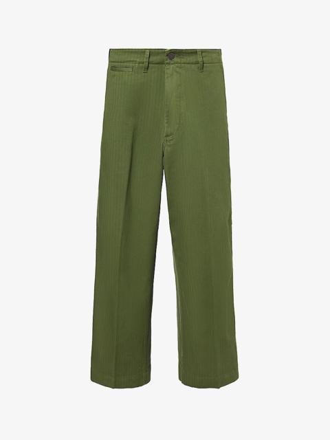 Herringbone regular-fit wide-leg cotton trousers