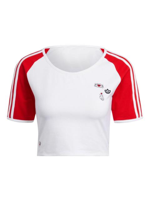 (WMNS) adidas Originals x Mickey Mouse 3-Stripes Icon For Her Baby T-Shirt 'White Red' IY2268